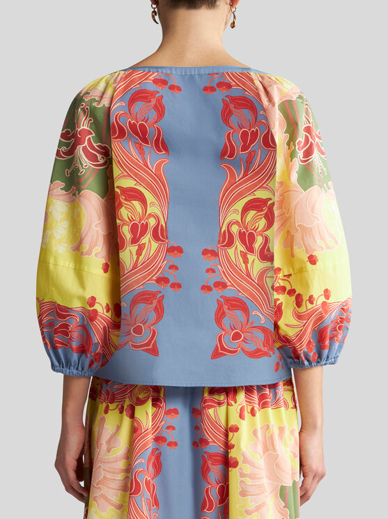 Shop Etro Printed Cotton Blouse In Yellow