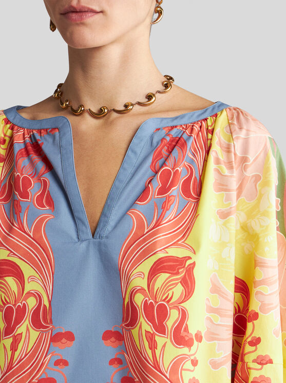 Shop Etro Printed Cotton Blouse In Yellow