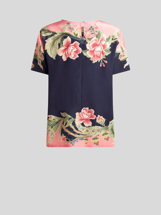 Shop Etro Printed Silk Top In Navy Blue