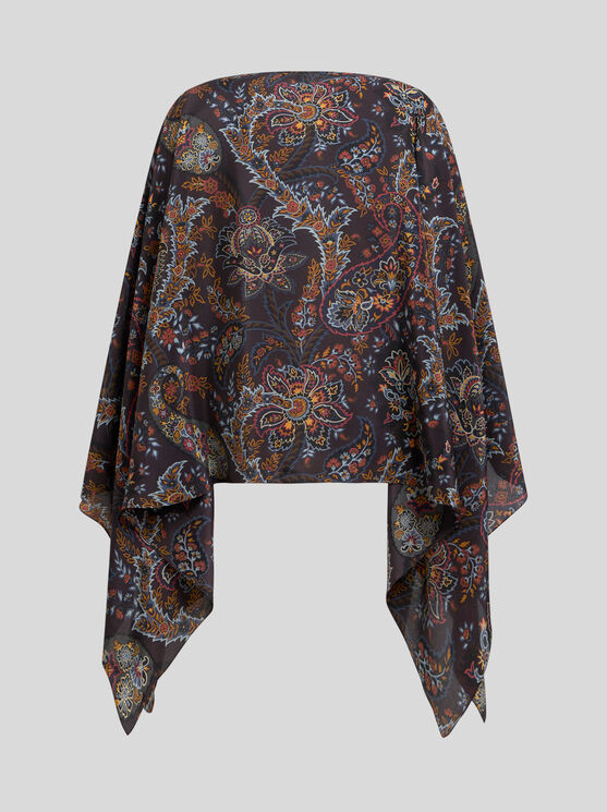 Shop Etro Printed Silk Poncho In Schwarz