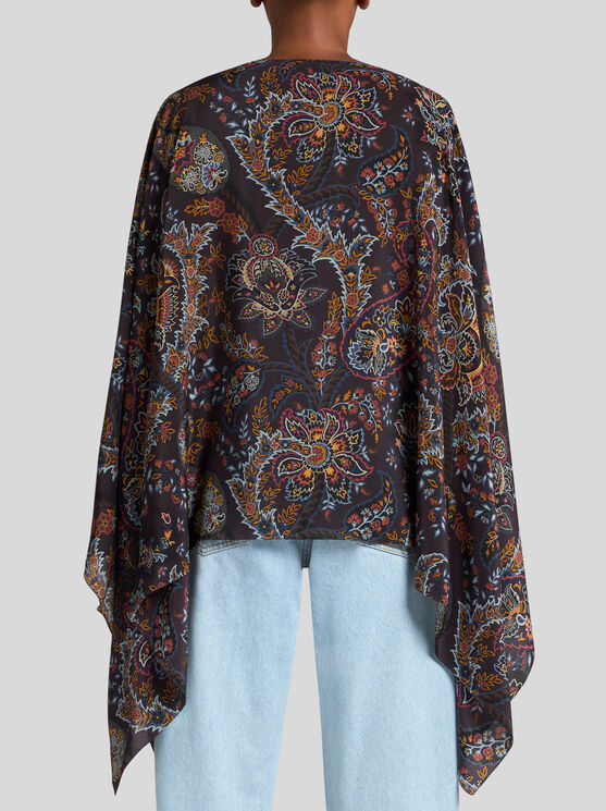 Shop Etro Printed Silk Poncho In Schwarz