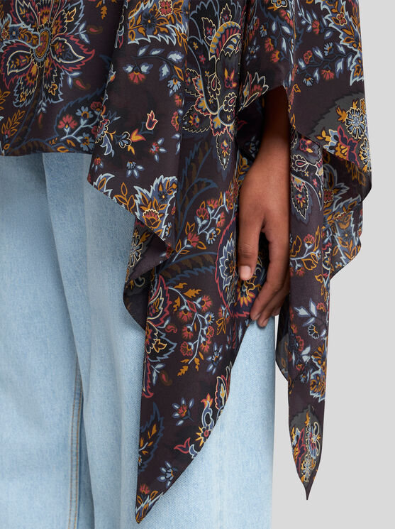 Shop Etro Printed Silk Poncho In Schwarz