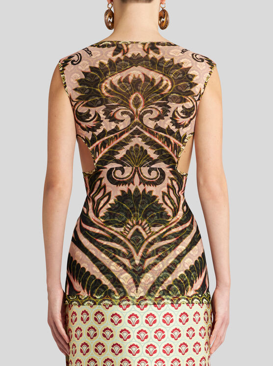 Shop Etro Printed Tulle Top In Pink