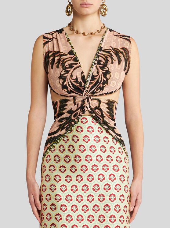 Shop Etro Printed Tulle Top In Pink