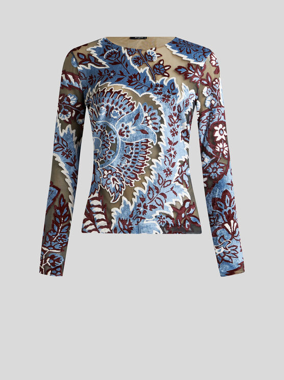 Shop Etro Tulle And Jacquard Velvet Top In Light Blue