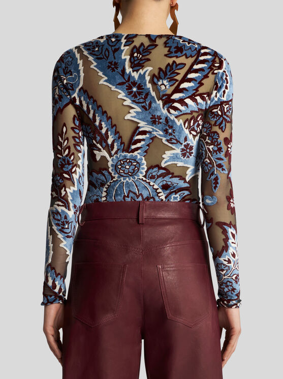 Shop Etro Tulle And Jacquard Velvet Top In Light Blue