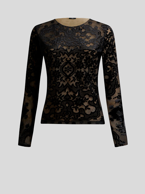 Shop Etro Tulle And Jacquard Velvet Top In Black