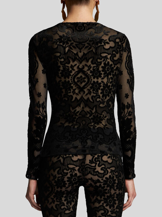 Shop Etro Tulle And Jacquard Velvet Top In Black