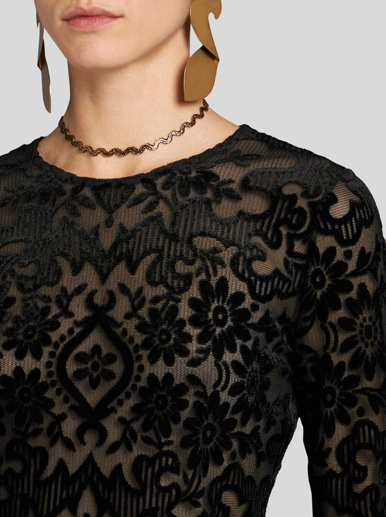 Shop Etro Tulle And Jacquard Velvet Top In Black