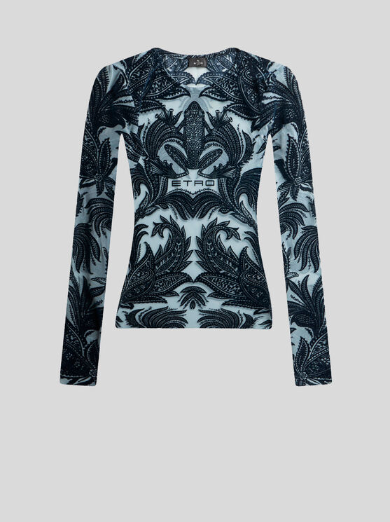 Etro Signature Print Long-sleeved Top In Light Blue