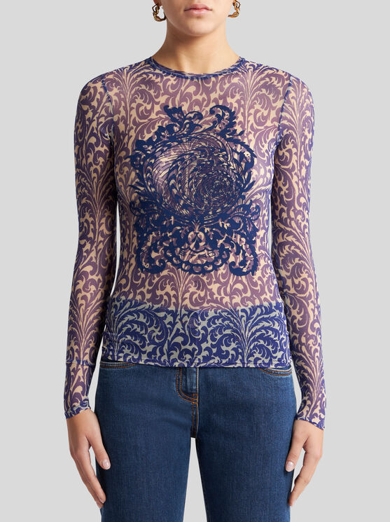 Etro Blue Top With Front Detail Snd Semi-transparent Design In Electric Blue