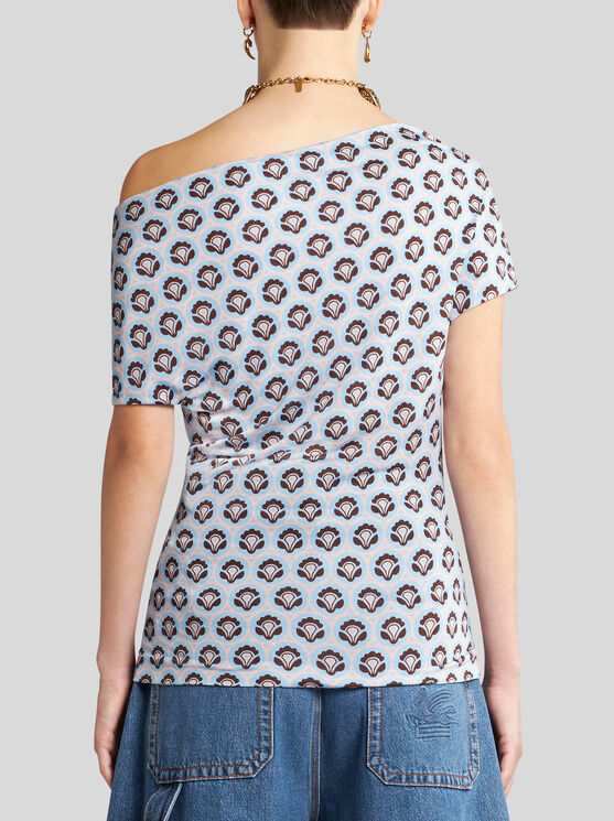 Shop Etro Top In Lightweight Jersey In Light Blue