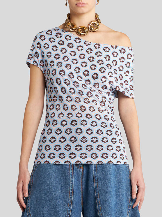 Shop Etro Top In Lightweight Jersey In Light Blue