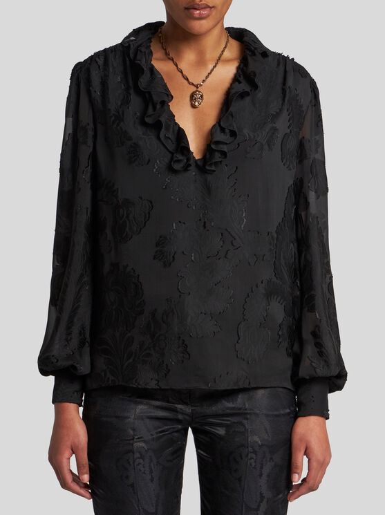 Shop Etro Jacquard Blouse In Black