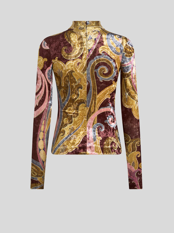 Shop Etro Printed Chenille Top In Burgundy