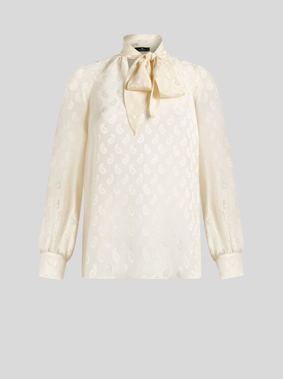 Etro Paisley-jacquard Silk Blouse In Beige