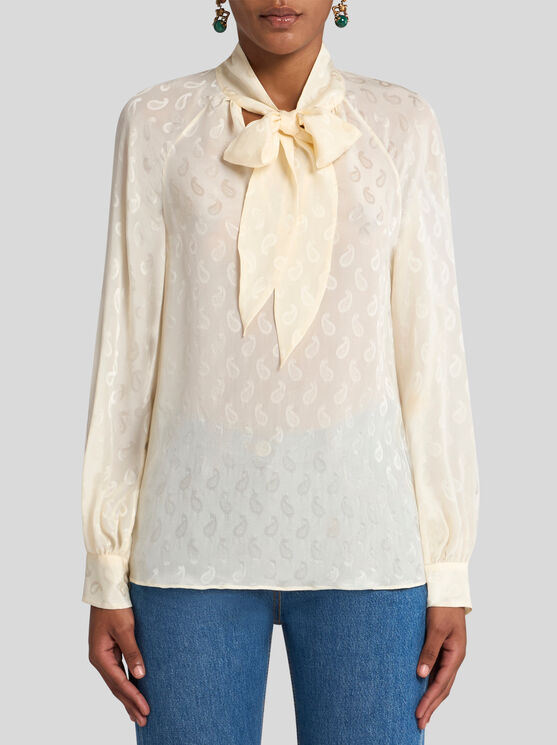 Etro Paisley-jacquard Silk Blouse In Beige