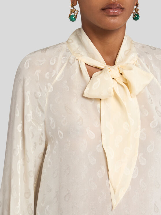Etro Paisley-jacquard Silk Blouse In Beige