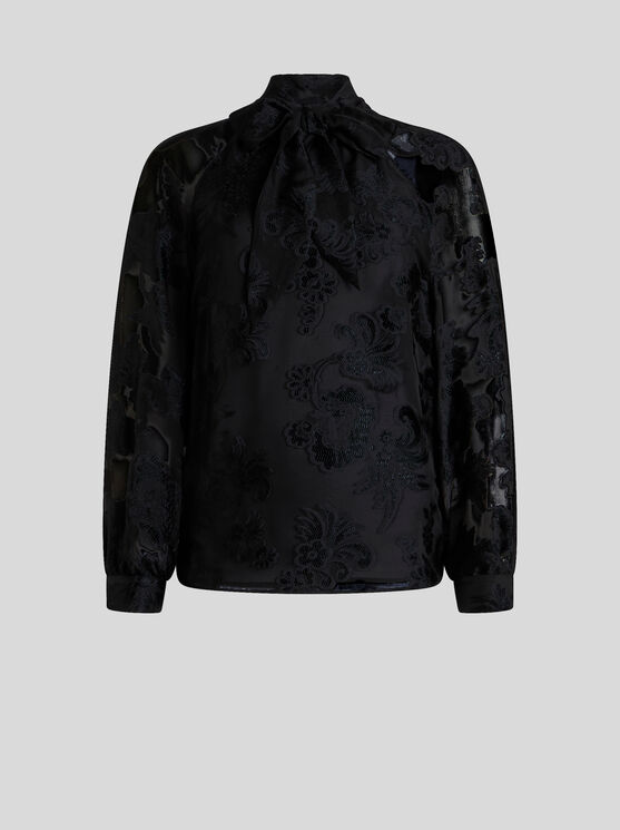 Etro , Fil Coupé Chiffon Shirt, Woman, Black, Size 48 In Black