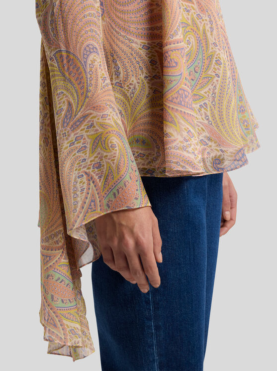 Etro Silk Crepon Top With Intricate Paisley Foliage Print In White