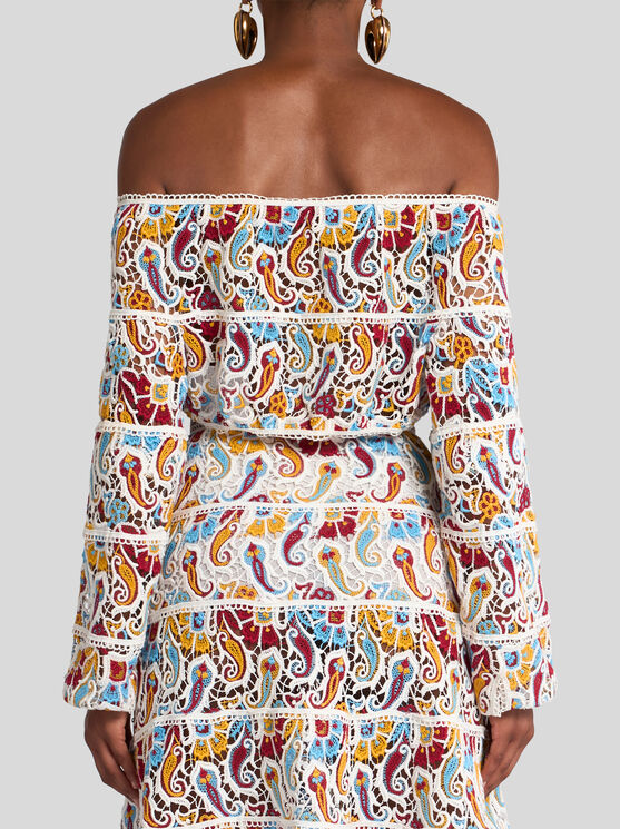 Etro , Paisley Macramé Top, Woman, Multicolour, Size 44 In Multicolour