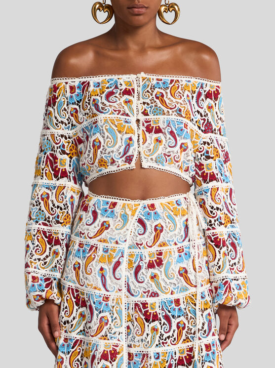 Etro , Paisley Macramé Top, Woman, Multicolour, Size 44 In Multicolour