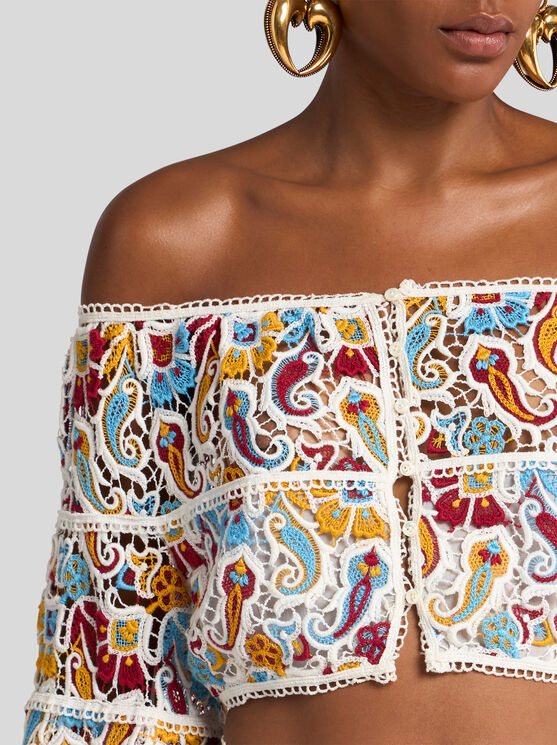 Etro , Paisley Macramé Top, Woman, Multicolour, Size 44 In Multicolour