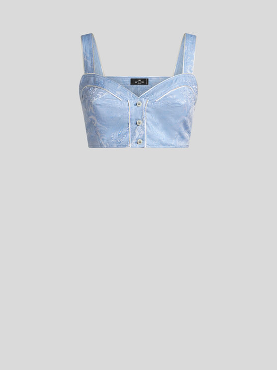 Etro Paisley Print Button Detail Cropped Top In Blue