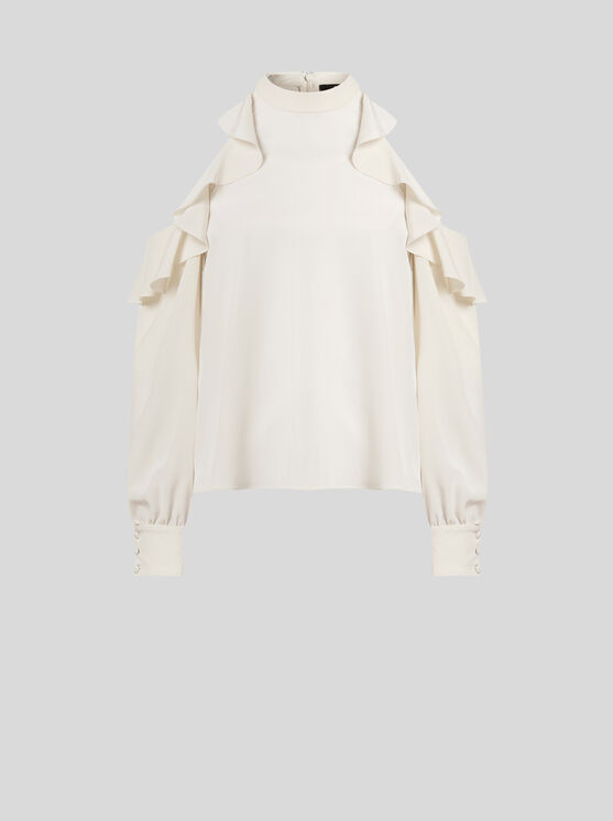 Etro Silk Top With Open Shoulders And Ruffles In White