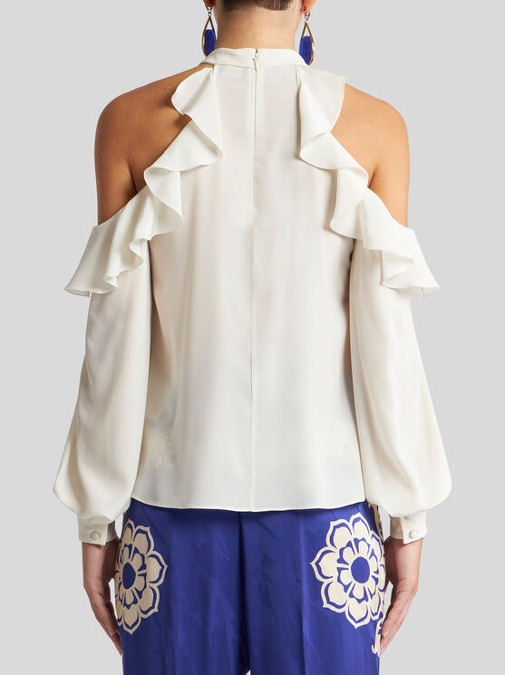 Etro Silk Top With Open Shoulders And Ruffles In White