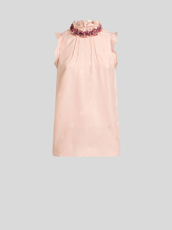 Etro Sleeveless Embellished Neck Blouse In Pink