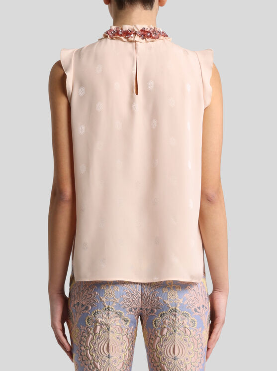 Etro Sleeveless Embellished Neck Blouse In Pink