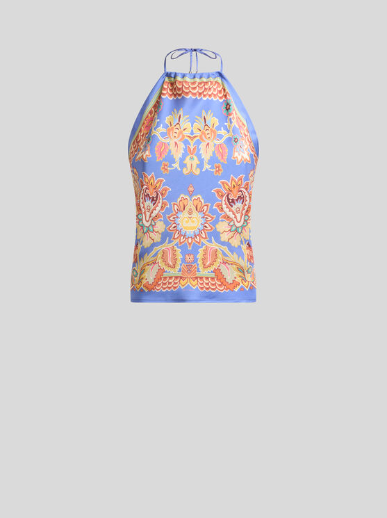 Etro , Silk Top With Print, Woman, Powder Blue