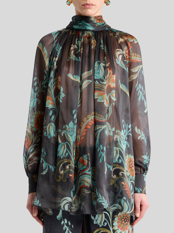 Etro Daffodil-motif High-neck Blouse In Multi