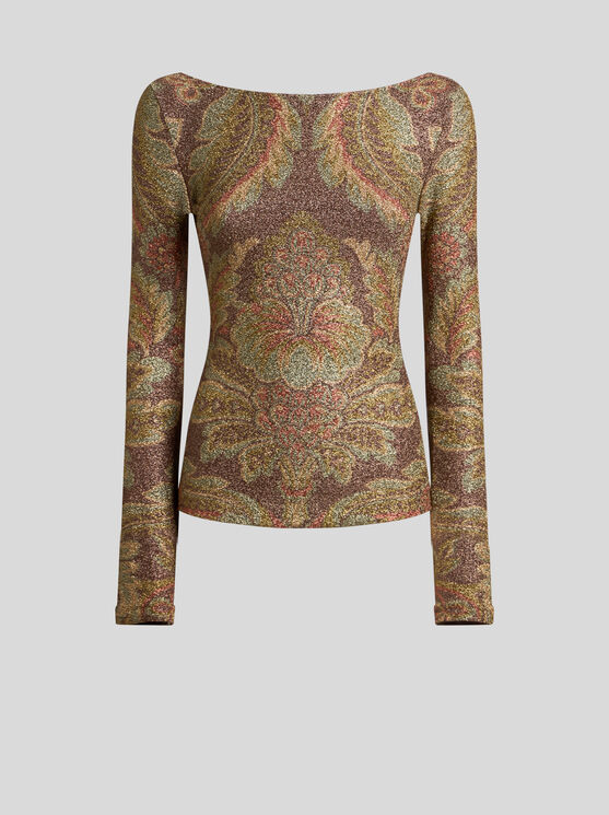 Etro Jersey Sweater With Floral Motif In Brown