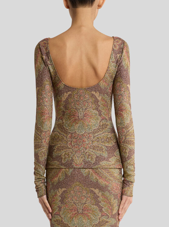 Etro Jersey Sweater With Floral Motif In Brown
