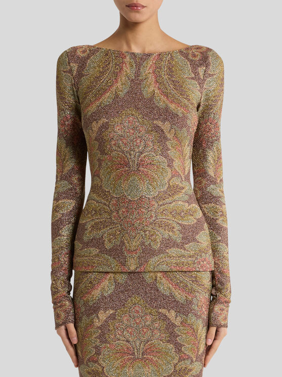 Etro Jersey Sweater With Floral Motif In Brown