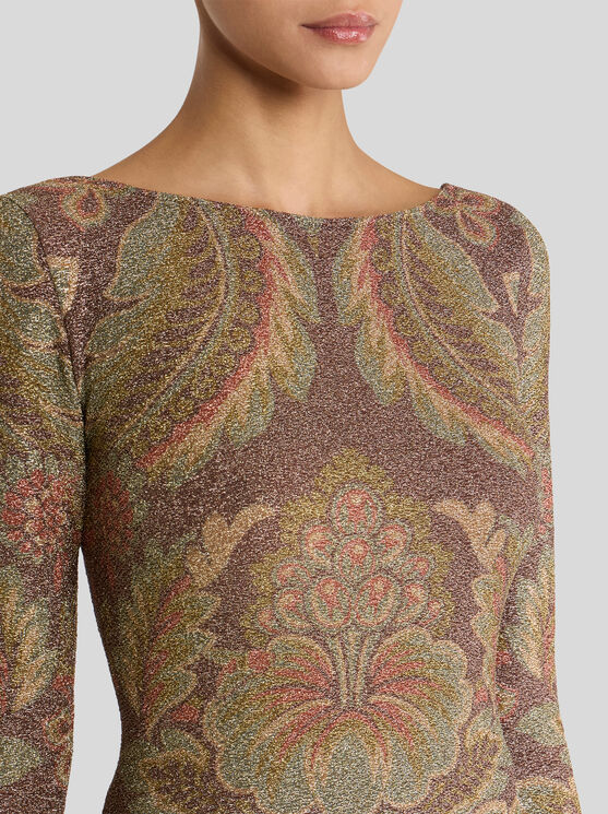 Etro Jersey Sweater With Floral Motif In Brown