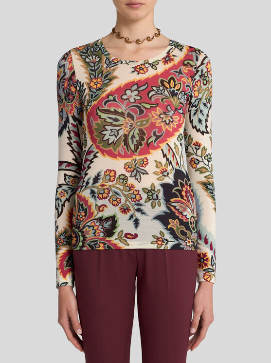 Shop Etro Paisley Jersey Top In Beige