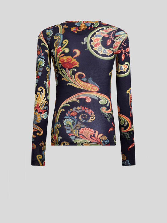 Shop Etro Wool Jersey Top With Print In Navyblau