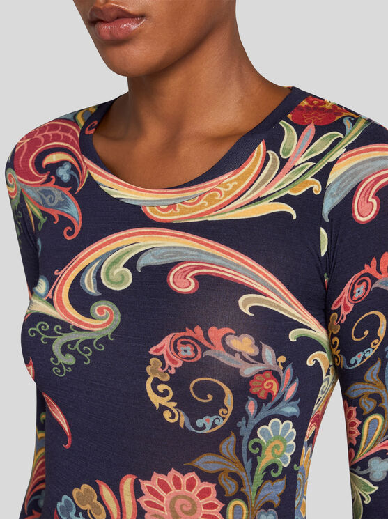 Shop Etro Wool Jersey Top With Print In Navyblau