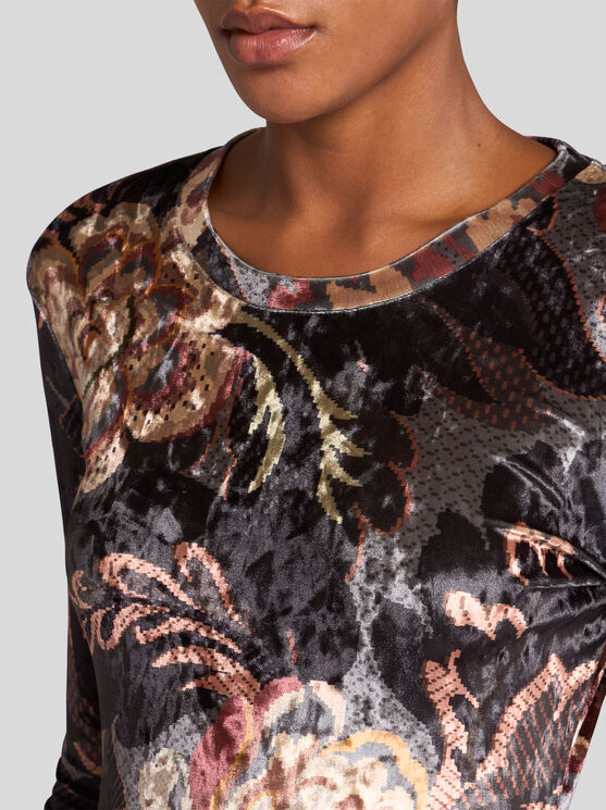 Shop Etro Printed Chenille Top In Grau