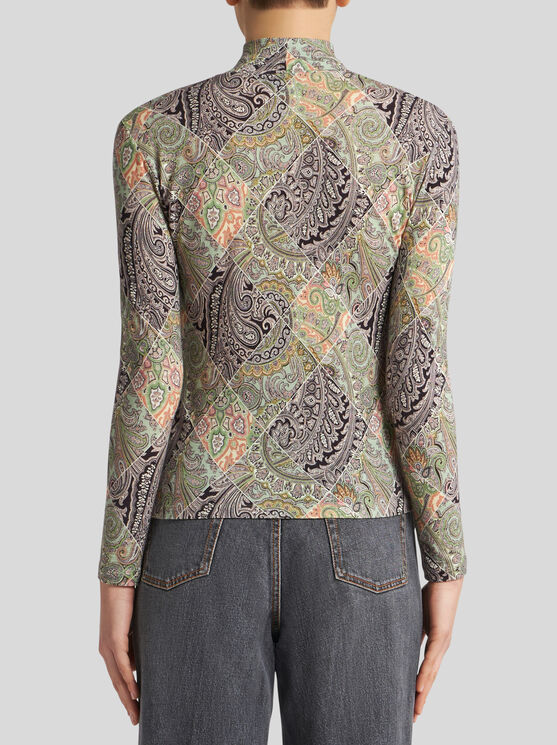 Shop Etro Wool Jersey Top With Print In White