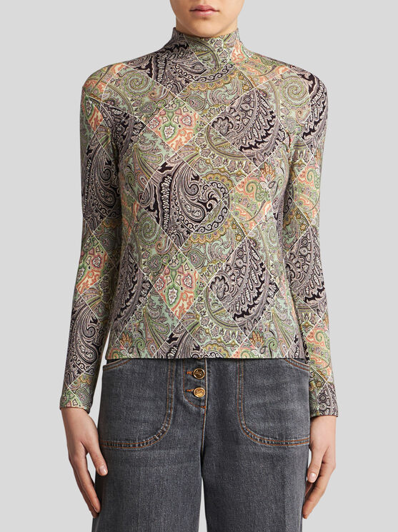 Shop Etro Wool Jersey Top With Print In White