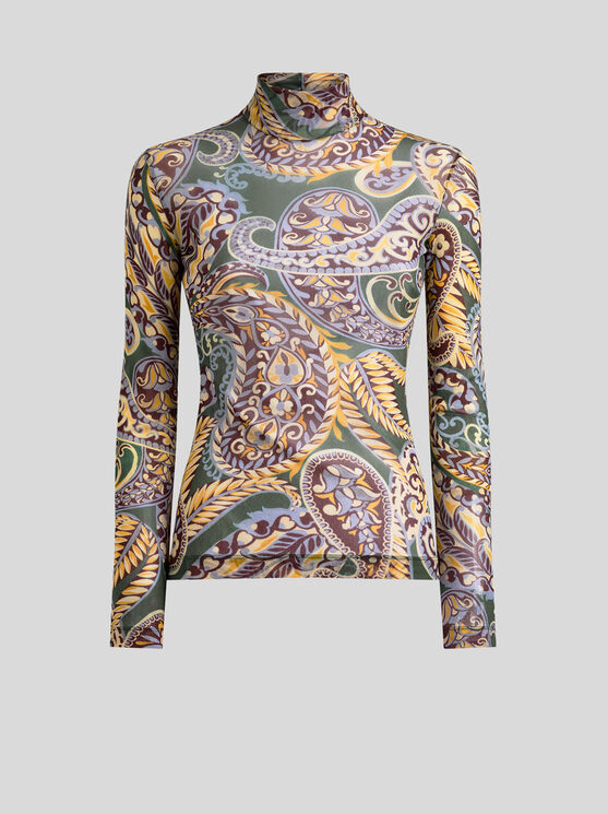Etro Women High-neck Top With Paisley Pattern In Green