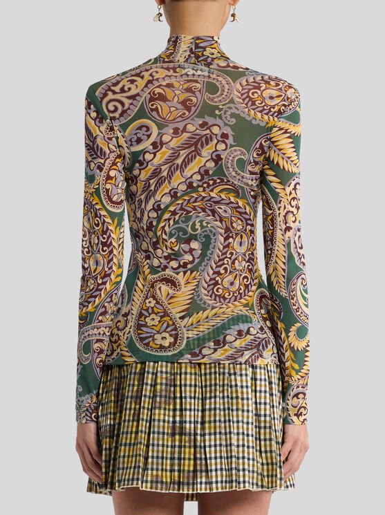 Etro Women High-neck Top With Paisley Pattern In Green