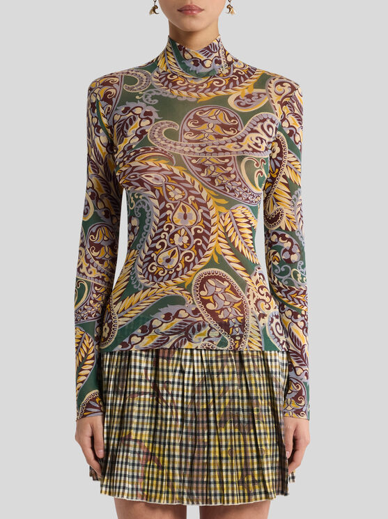 Etro Women High-neck Top With Paisley Pattern In Green