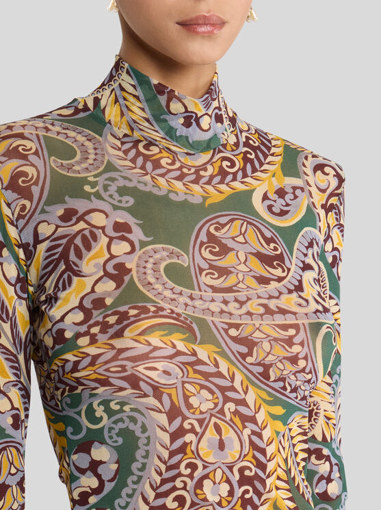 Etro Women High-neck Top With Paisley Pattern In Green