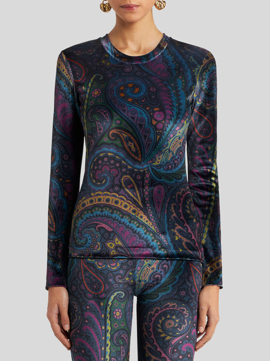 Etro Women Blue Polyester Blend Top In Blue