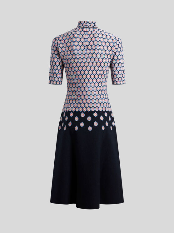 Shop Etro Jacquard Midi Dress In Navy Blue